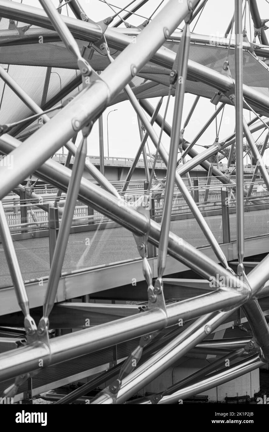 Gros plan du pont piétonnier moderne de la Double Helix à Marina Bay, Singapour Banque D'Images