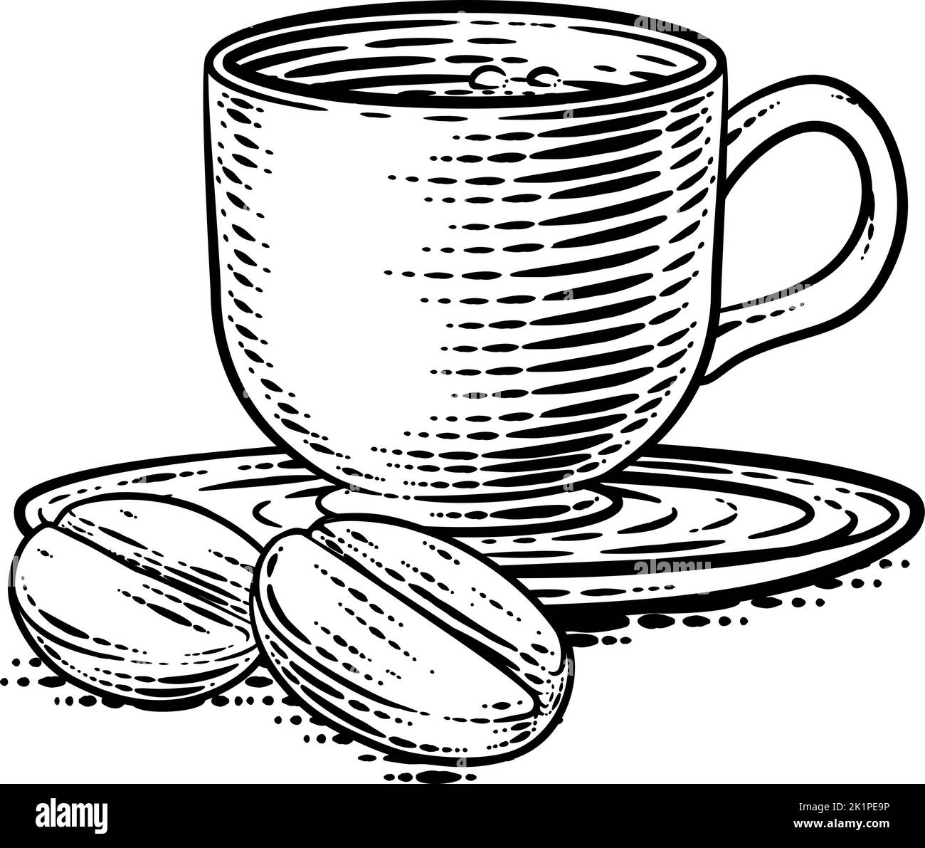 Illustration de la coupe de bois Vintage Coffee Beans and Cup Illustration de Vecteur