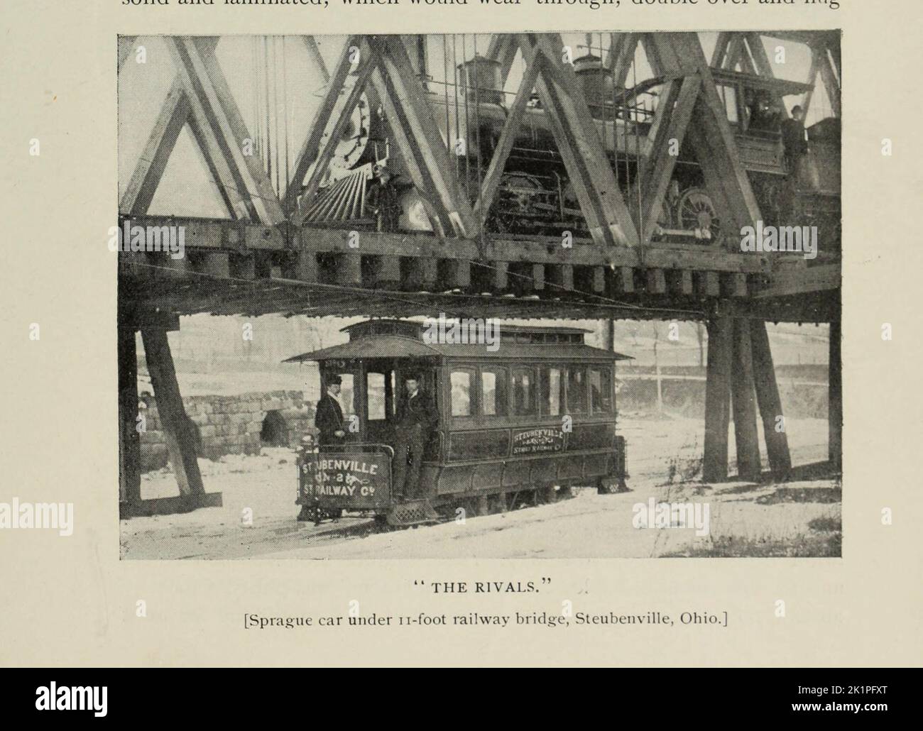 Sparague car moins de 11 pieds chemin de fer Bridge, Steubenville, Ohio de l'article LEÇONS DE LA RICHMOND ELECTRIC RAIL-WAY de l'Engineering Magazine CONSACRÉ AU PROGRÈS INDUSTRIEL Volume VII avril à septembre, 1894 NEW YORK The Engineering Magazine Co Banque D'Images