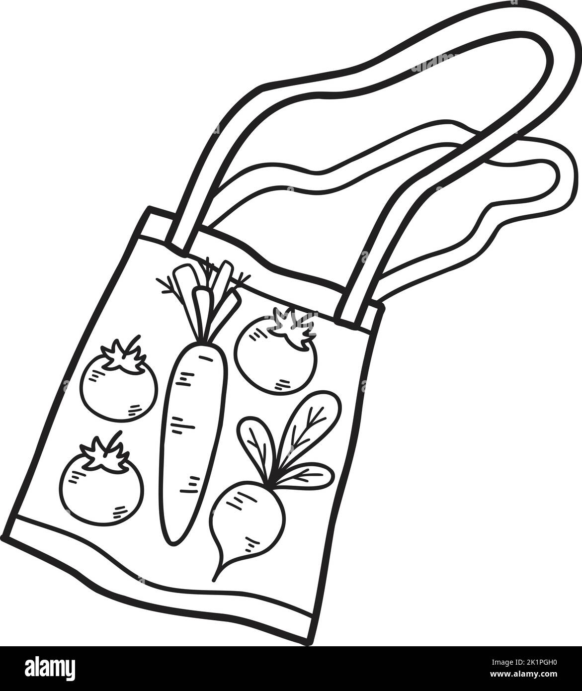 Sac tiré à la main avec fruits et légumes à l'intérieur de l'illustration isolée sur fond Illustration de Vecteur