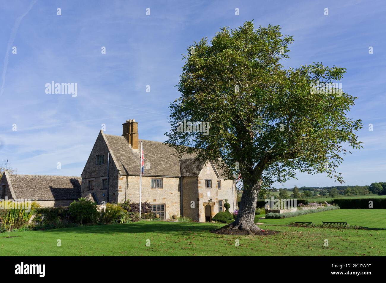 Sulgrave Manor, maison historique anglaise construite et vécue par les ancêtres du premier président américain George Washington, Northamptonshire, Royaume-Uni Banque D'Images