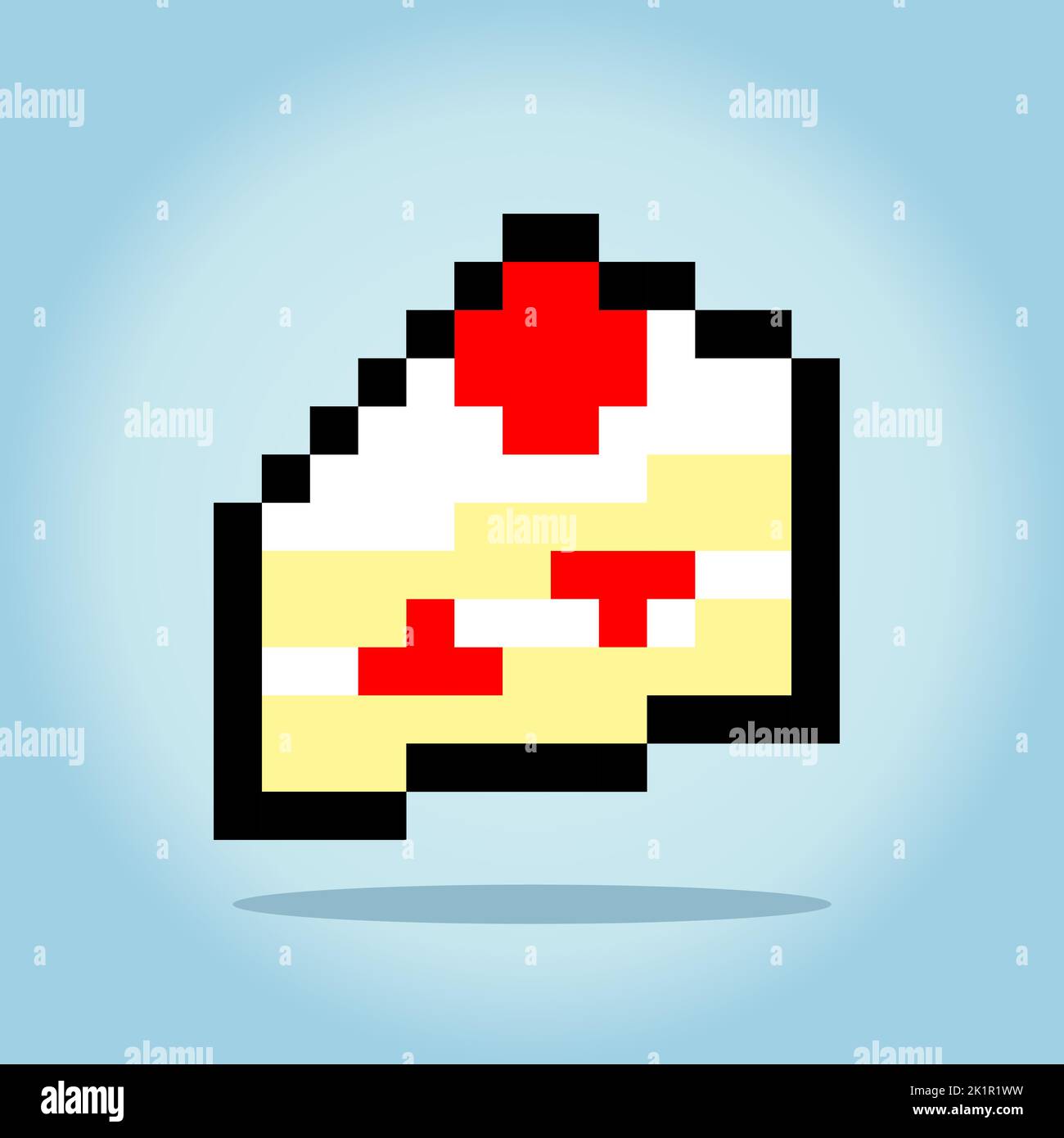 Pixel 8 un morceau de gâteau. Gâteau d'anniversaire en illustration vectorielle pour les ressources de jeu et le motif de point de croix. Illustration de Vecteur