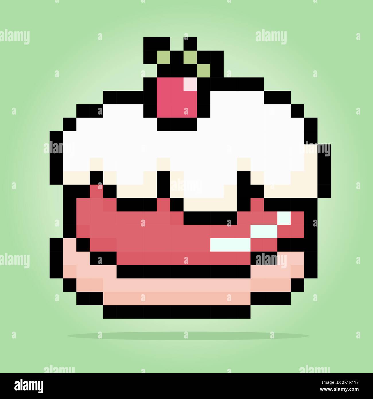 Pixel 8 un morceau de gâteau. Gâteau d'anniversaire en illustration vectorielle pour les ressources de jeu et le motif de point de croix. Illustration de Vecteur