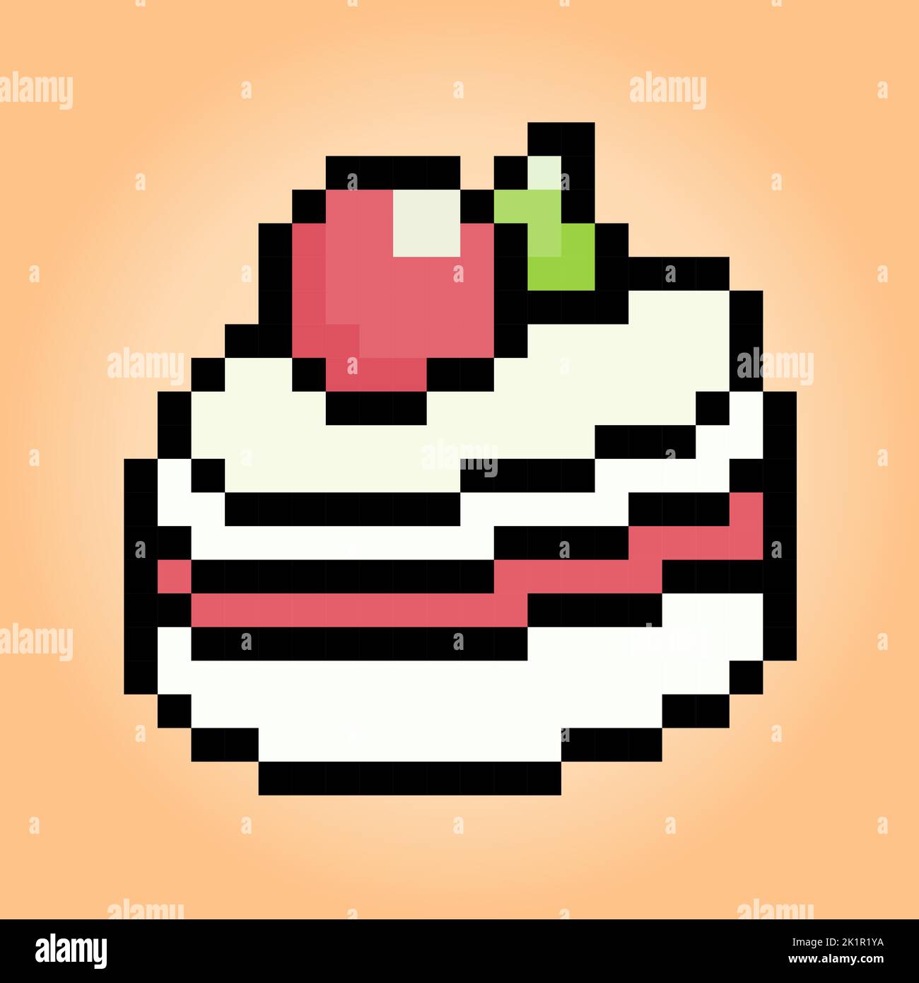 Pixel 8 un morceau de gâteau. Gâteau d'anniversaire en illustration vectorielle pour les ressources de jeu et le motif de point de croix. Illustration de Vecteur