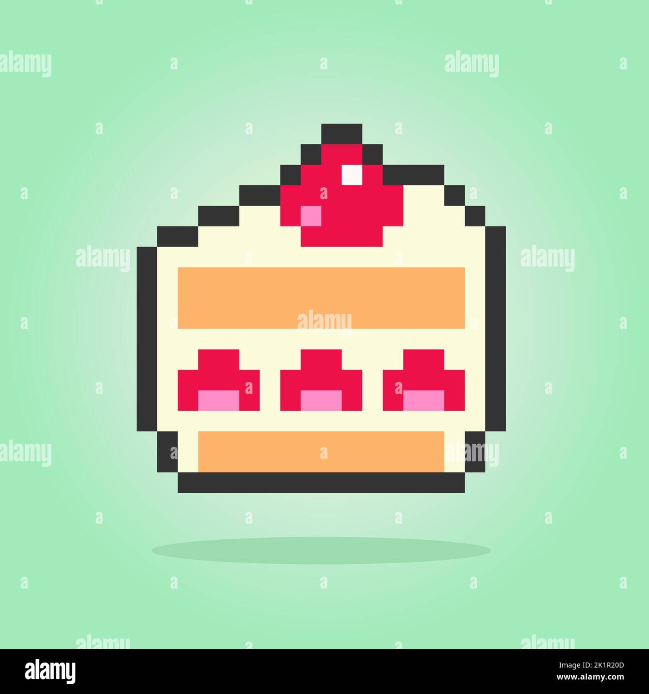 Pixel 8 un morceau de gâteau. Gâteau d'anniversaire en illustration vectorielle pour les ressources de jeu et le motif de point de croix. Illustration de Vecteur