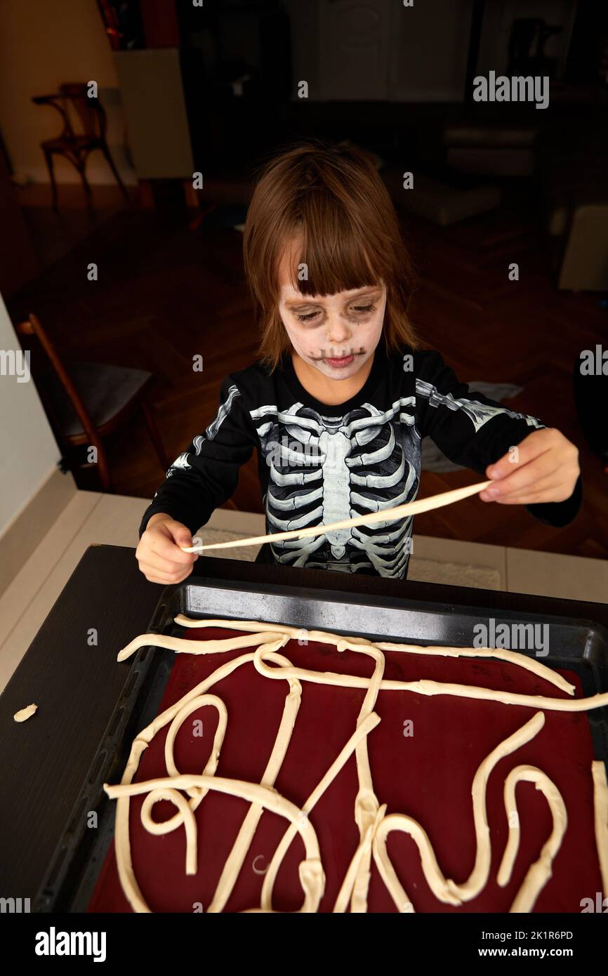 Costume Halloween Squelette Enfant - Combinaison + Masque De Crâne - Taille 130/140/150 - Polyester