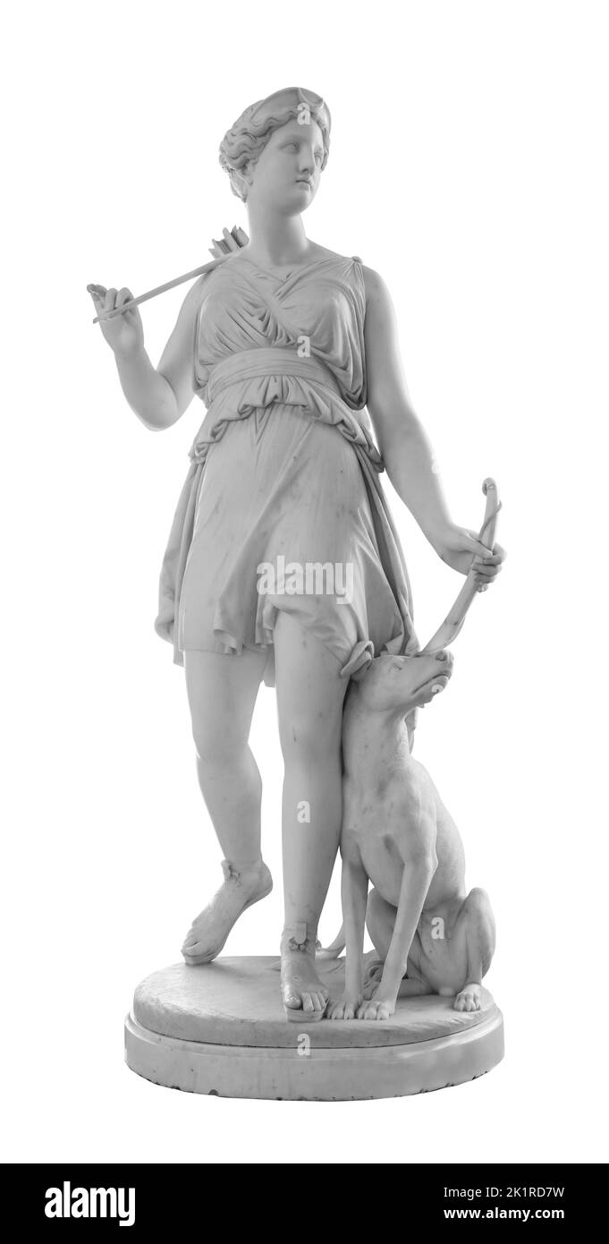 Statue ancienne. Sculpture Diana de Giovanni Benzoni au Musée de l'Ermitage. Photo isolée de chef-d'œuvre avec masque Banque D'Images Statue ancienne. Sculpture Diana de Giovanni Benzoni au Musée de l'Ermitage. Photo isolée de chef-d'œuvre avec masque Banque D'Images