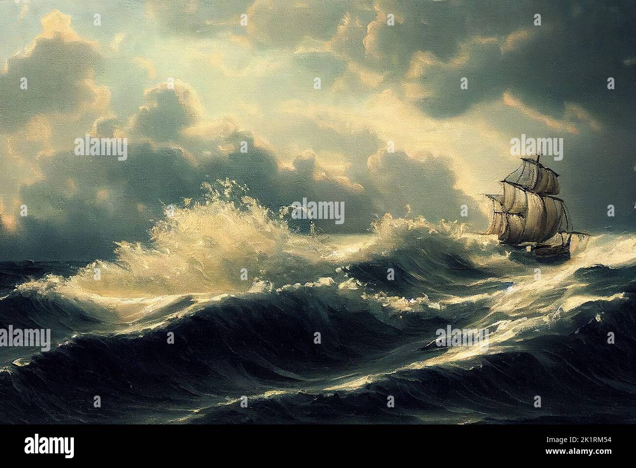 Une belle illustration d'un navire dans la mer de Raging. Banque D'Images