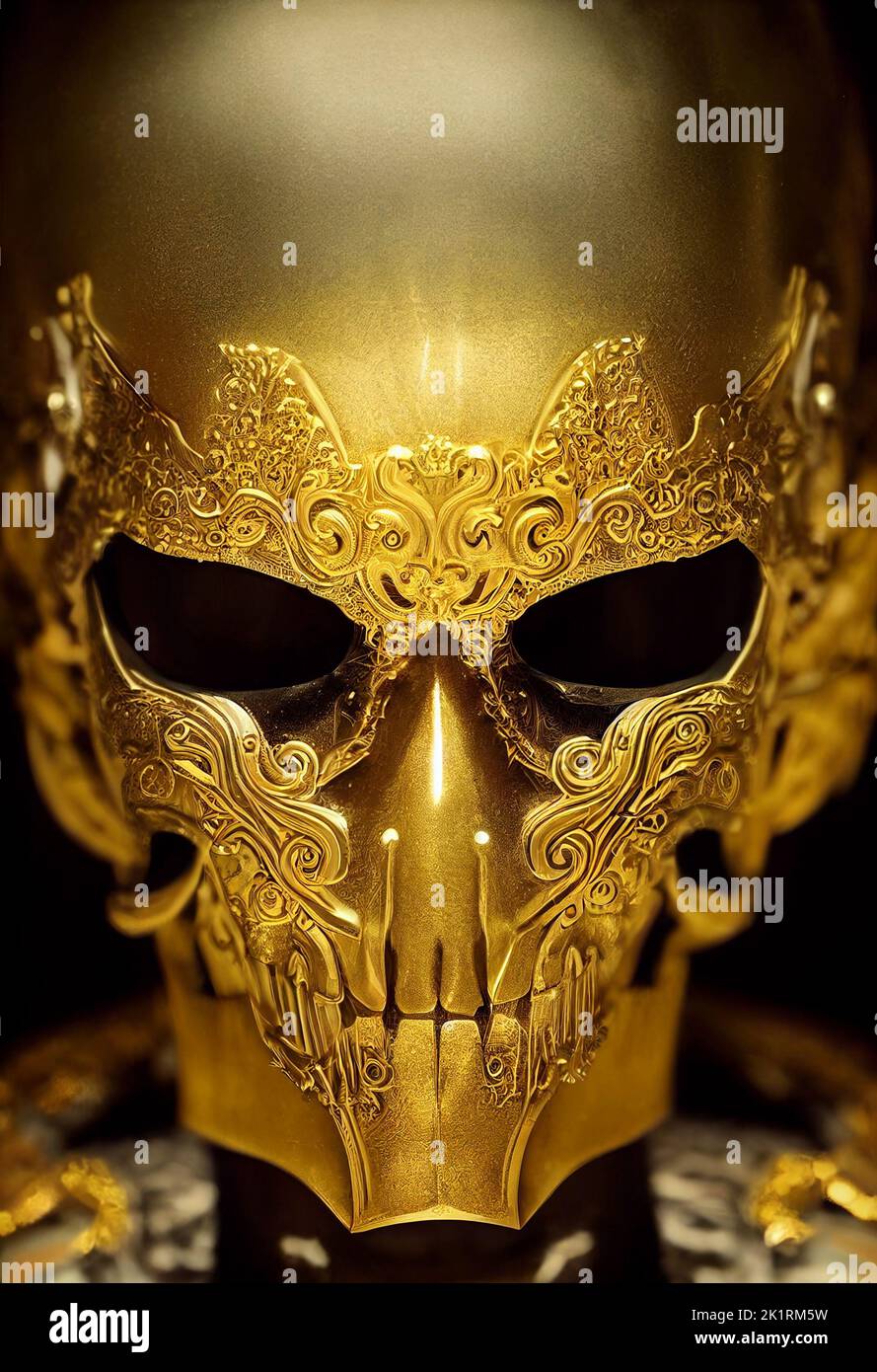 Un rendu en 3D d'un casque chevalier doré. Banque D'Images