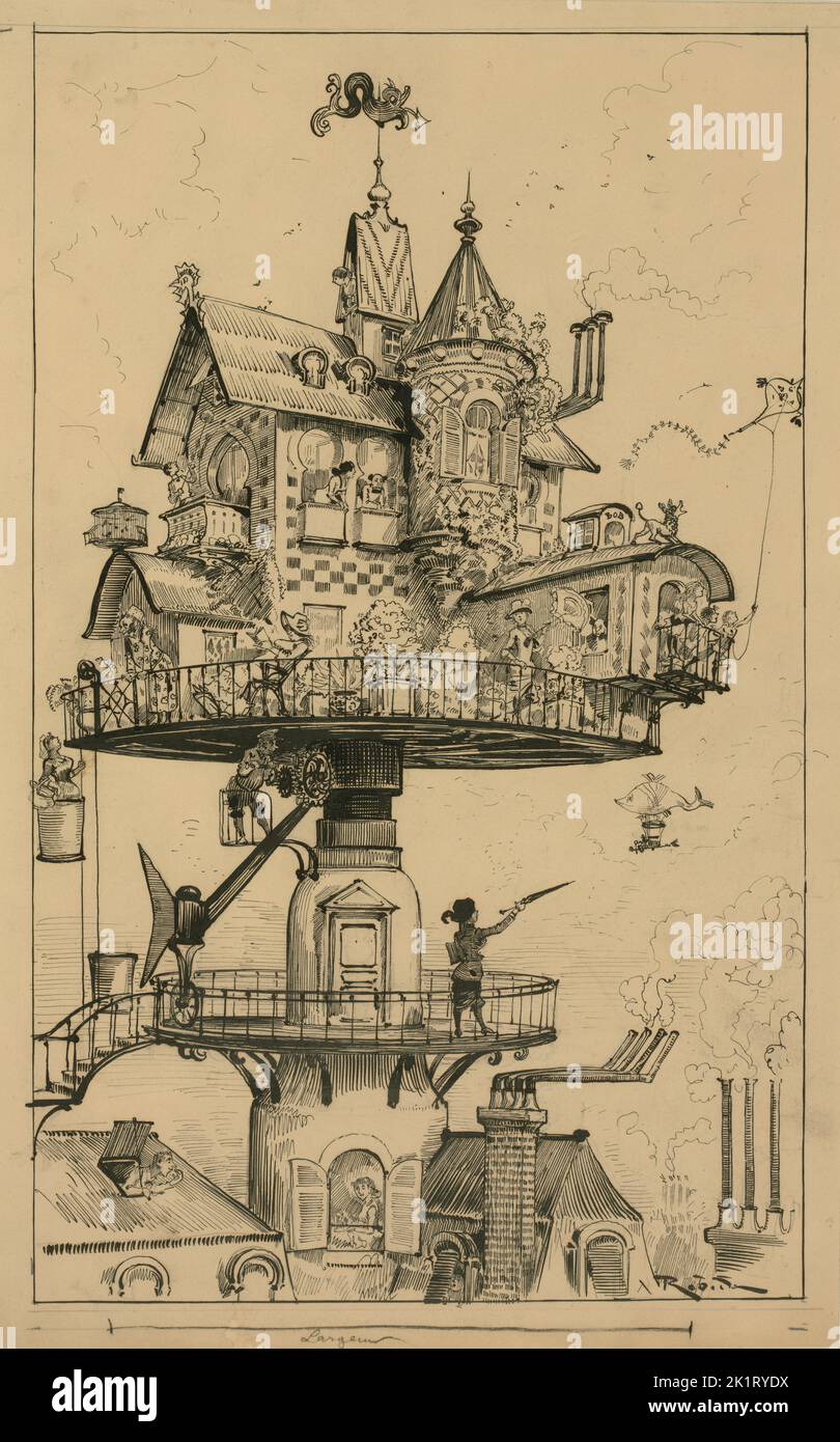 Illustration pour 'le Vingtième siècle' par Albert Robida. Musée : COLLECTION PRIVÉE. Banque D'Images