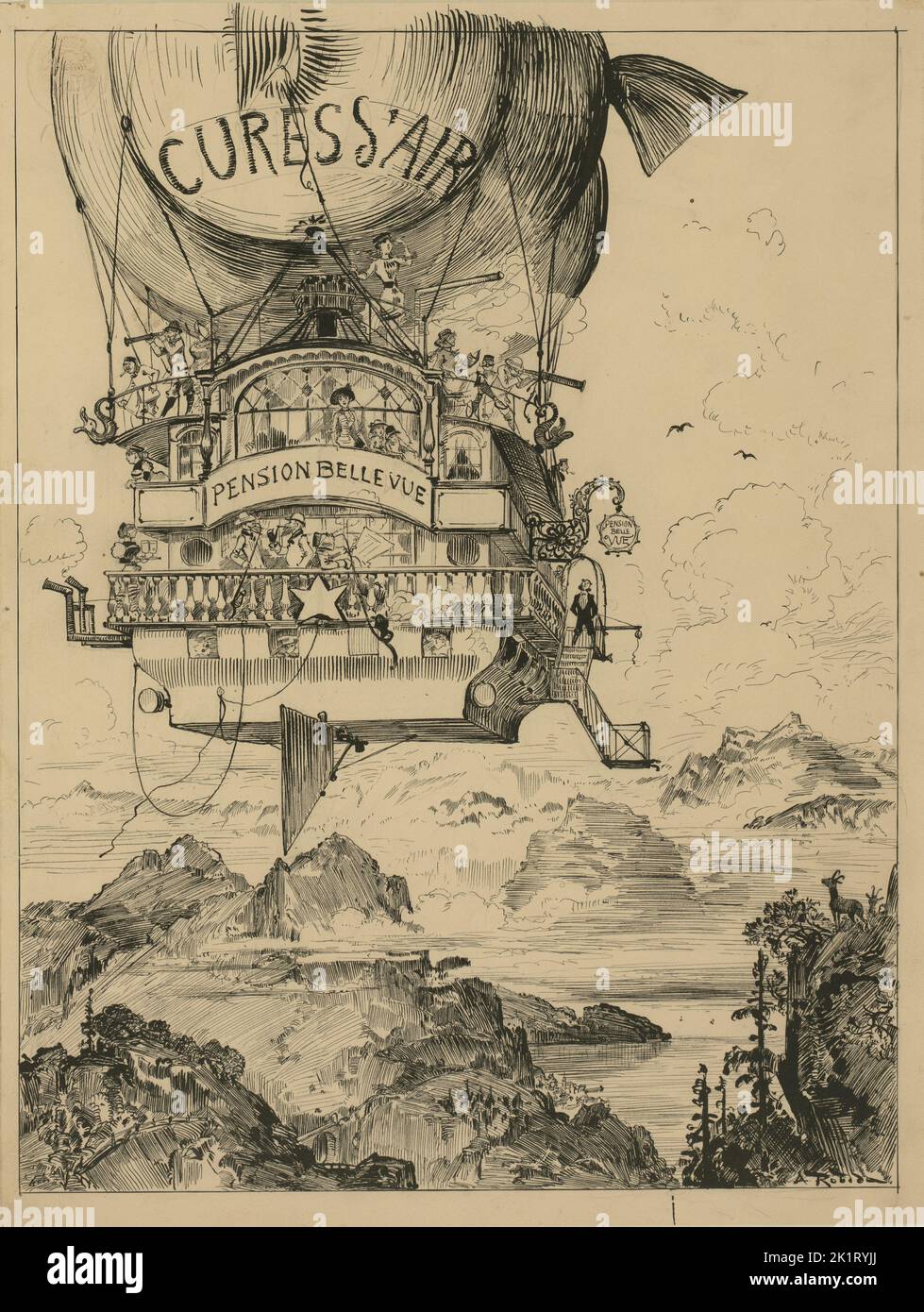 Illustration pour 'le Vingtième siècle' par Albert Robida. Musée : COLLECTION PRIVÉE. Banque D'Images