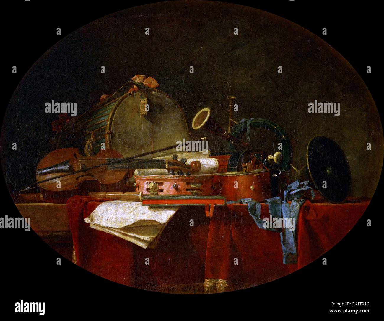Attributs de la musique. Musée : COLLECTION PRIVÉE. AUTEUR: JEAN-BAPTISTE-SIMEON CHARDIN. Banque D'Images