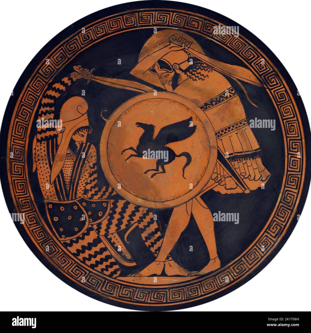 Hoplite grecque combattant un persan (kylix en terre cuite rouge). Musée : Musée archéologique national, Athènes. Auteur: Attican Art Poterie ancienne. Banque D'Images