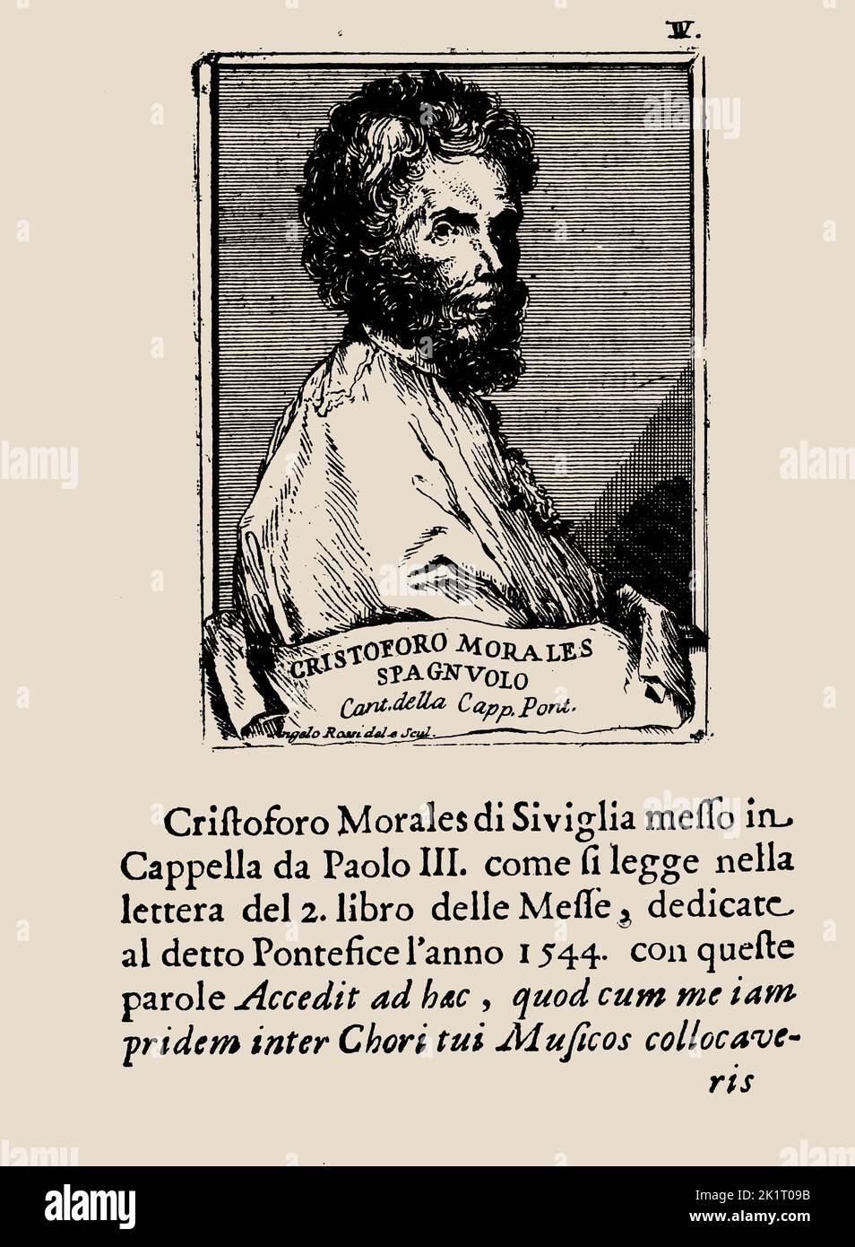 Portrait du compositeur Cristóbal de Morales. Depuis : Osservazioni Per ben regolare il coro de i cantori della Cappella Pontifici. Musée : COLLECTION PRIVÉE. Auteur: JAMES CALDWALL. Banque D'Images