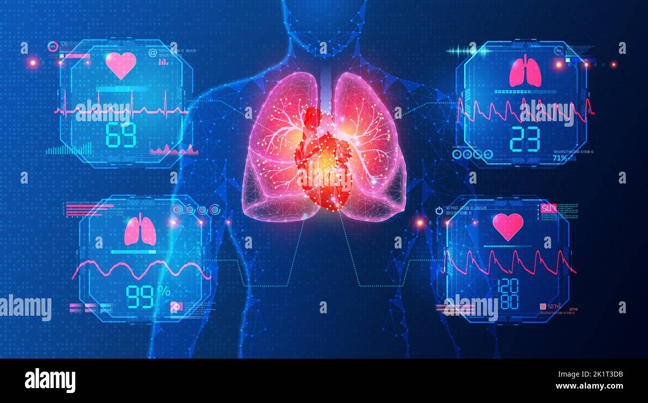 Surveillance cardiopulmonaire et surveillance hémodynamique - nouvelles technologies de surveillance de la fonction cardiaque et respiratoire - Illustration conceptuelle Banque D'Images