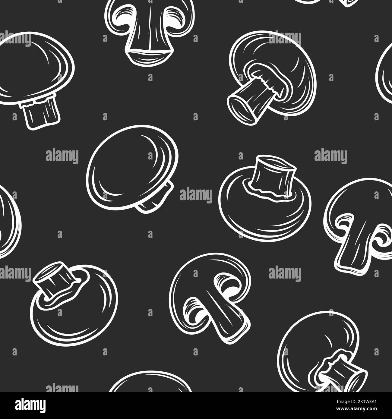 Motif vectoriel sans couture avec dessin main noir et blanc Contour dessin Champignon. Champignons Champignon de dessin animé. Modèle de conception pour textile Illustration de Vecteur