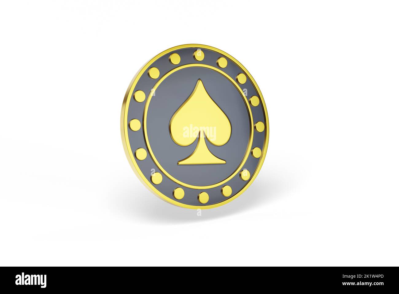 Puce de poker dorée avec figure en V isolée sur fond blanc. 3d illustration. Banque D'Images