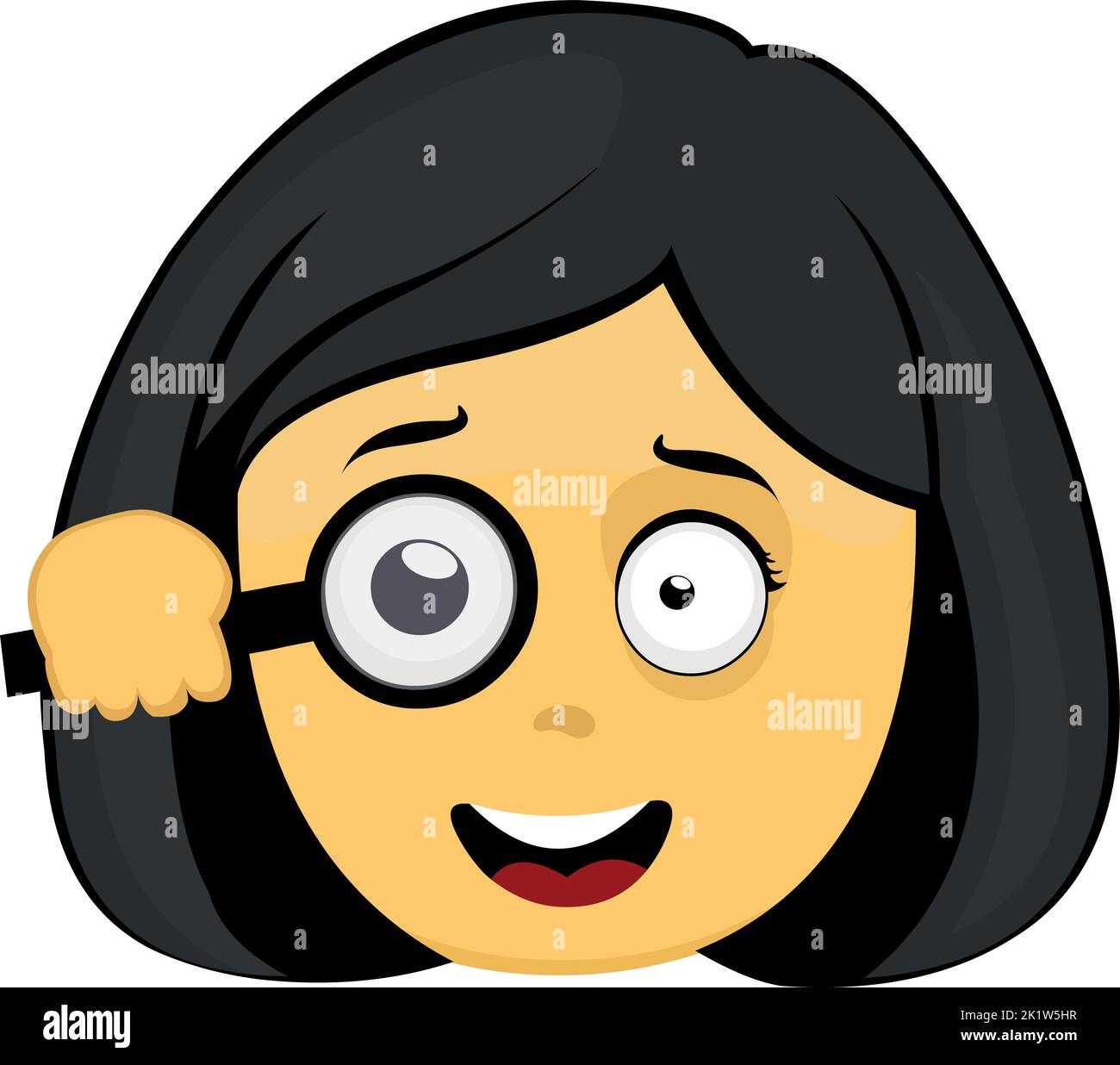 Illustration vectorielle emoji d'une femme jaune de dessin animé regardant à travers une loupe Illustration de Vecteur