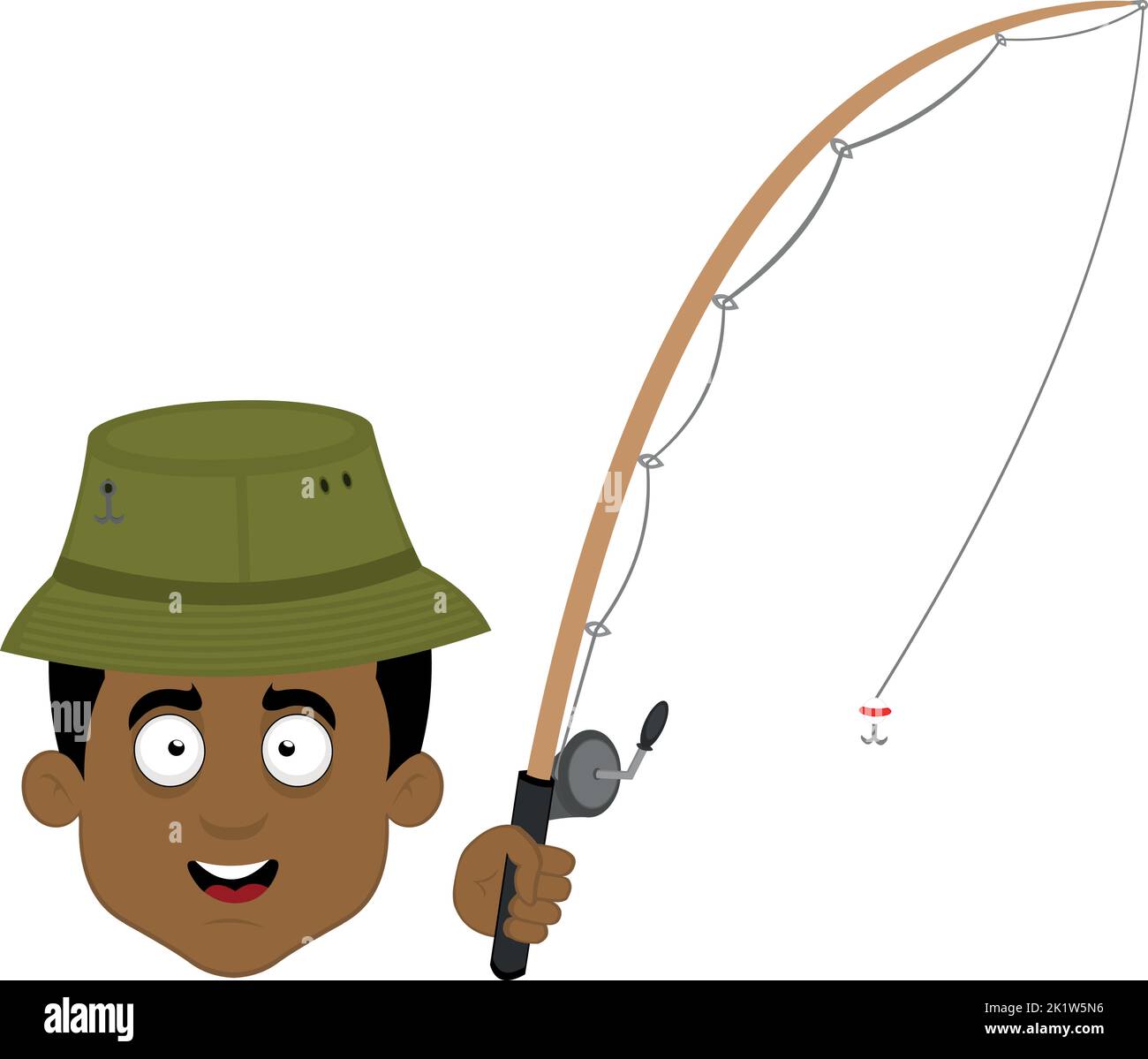 Illustration vectorielle d'un pêcheur de dessin animé avec un chapeau et une canne à pêche dans sa main Illustration de Vecteur