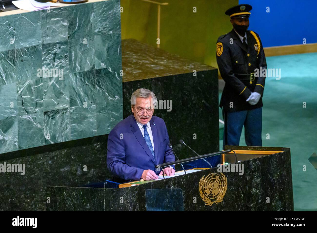 New York, États-Unis. 20th septembre 2022. Le président argentin Alberto Fernandez s'adresse au débat général de l'Assemblée générale des Nations Unies de 77th. Credit: Enrique Shore/Alay Live News Banque D'Images