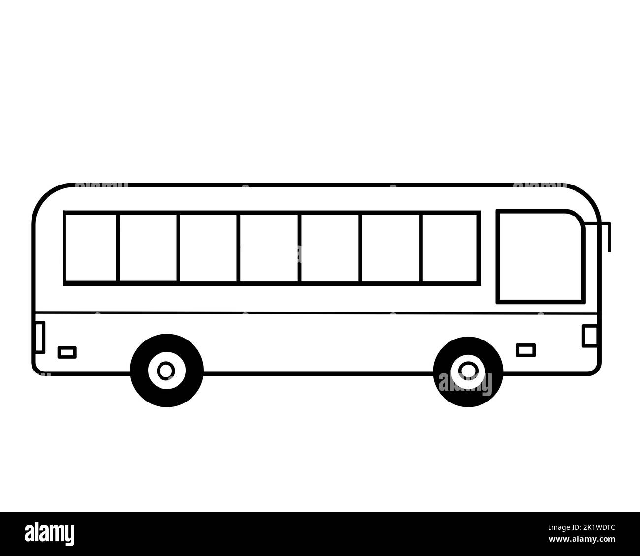 Un bus public. Illustration dessin avec contour noir et blanc avec espace de copie. Banque D'Images