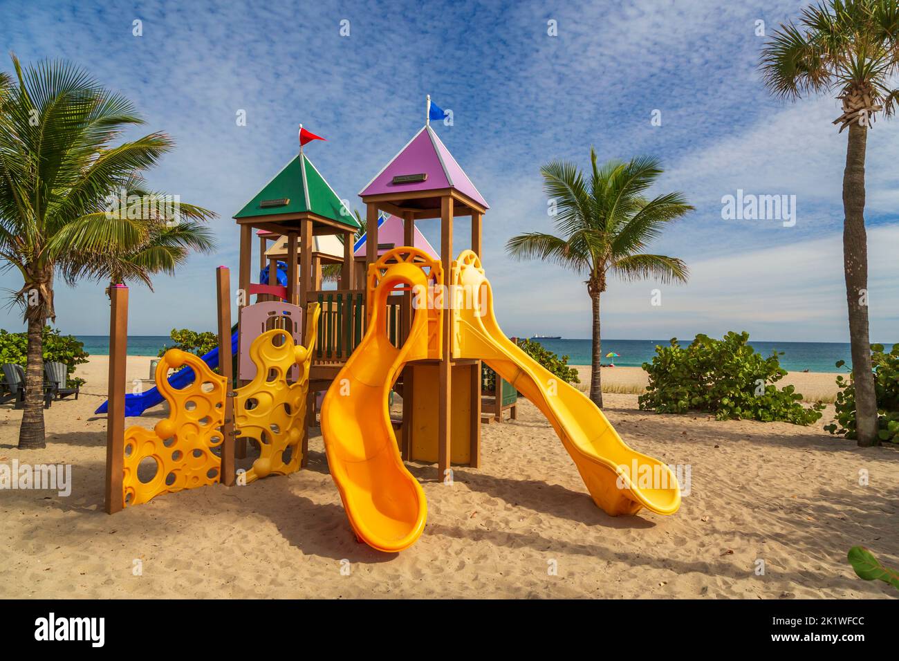 Une structure de jeux pour enfants à la plage de Las Olas à fort Lauderdale, Floride, États-Unis. Banque D'Images