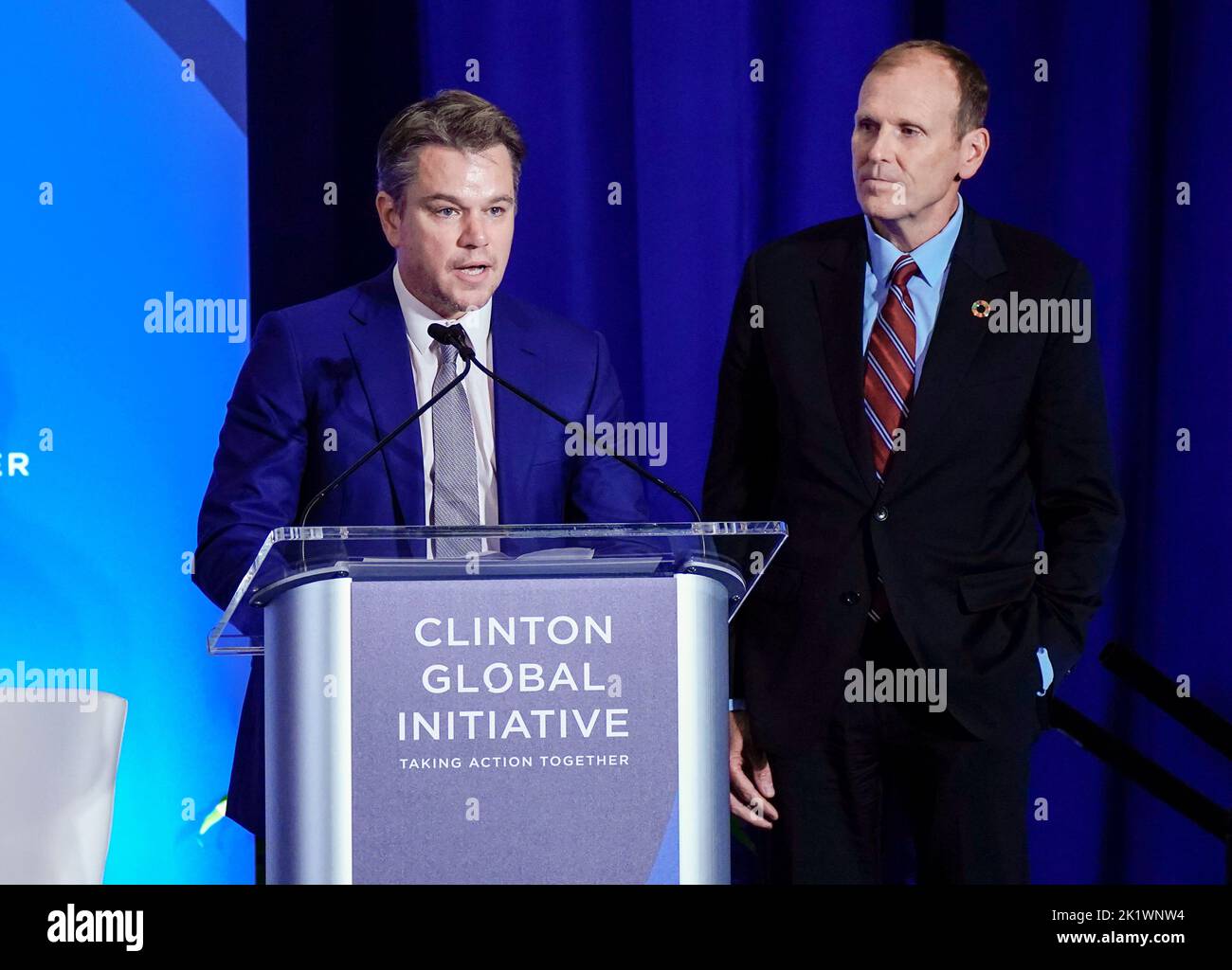09/20/2022 New York, New York Matt Damon lors de la Clinton Global Initiative 2022 qui s'est tenue au Hilton Midtown Tuesday 20 septembre 2022 à New York. Photo de Jennifer Graylock-Alamy News 917-519-7666 Banque D'Images