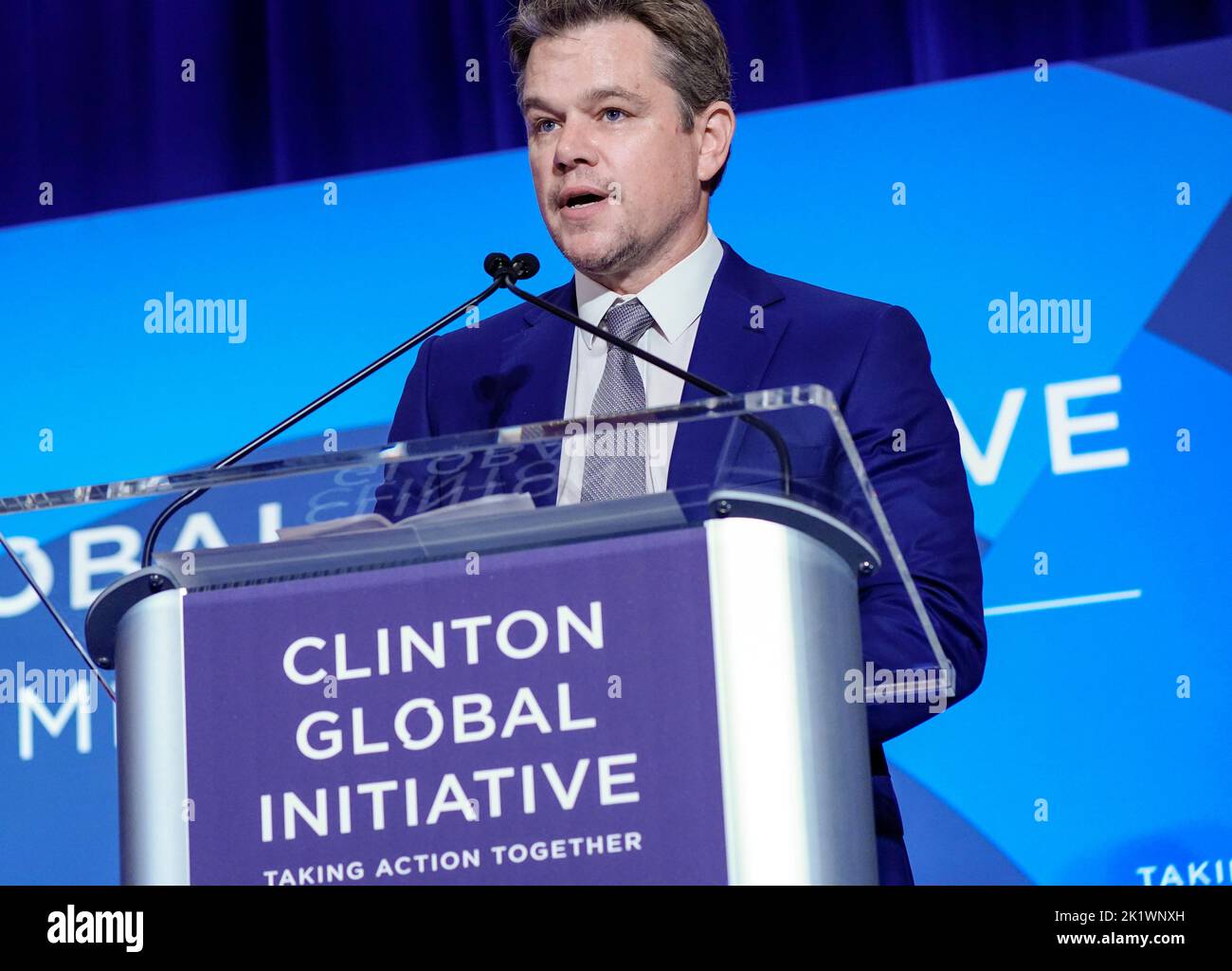 09/20/2022 New York, New York Matt Damon lors de la Clinton Global Initiative 2022 qui s'est tenue au Hilton Midtown Tuesday 20 septembre 2022 à New York. Photo de Jennifer Graylock-Alamy News 917-519-7666 Banque D'Images