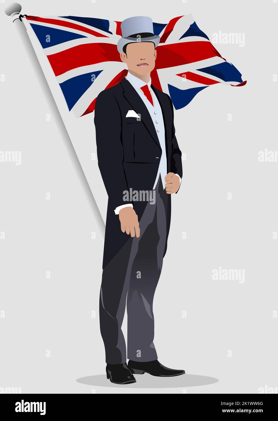 Londres Gentleman et drapeau de l'Angleterre fond.Illustration vectorielle couleur 3D Illustration de Vecteur
