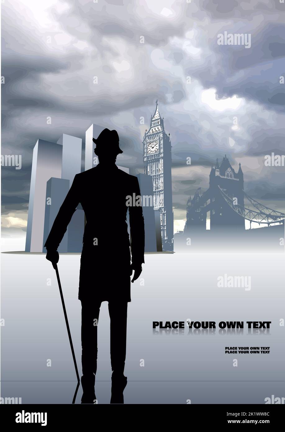 Anglais monsieur regardant l'horizon de Londres. Illustration vectorielle couleur 3D Illustration de Vecteur