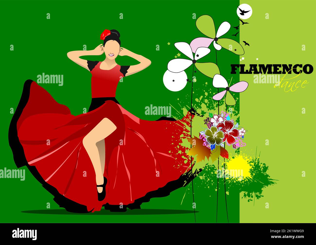 Belle jeune femme dansant le flamenco. Illustration 3d vectorielle Illustration de Vecteur