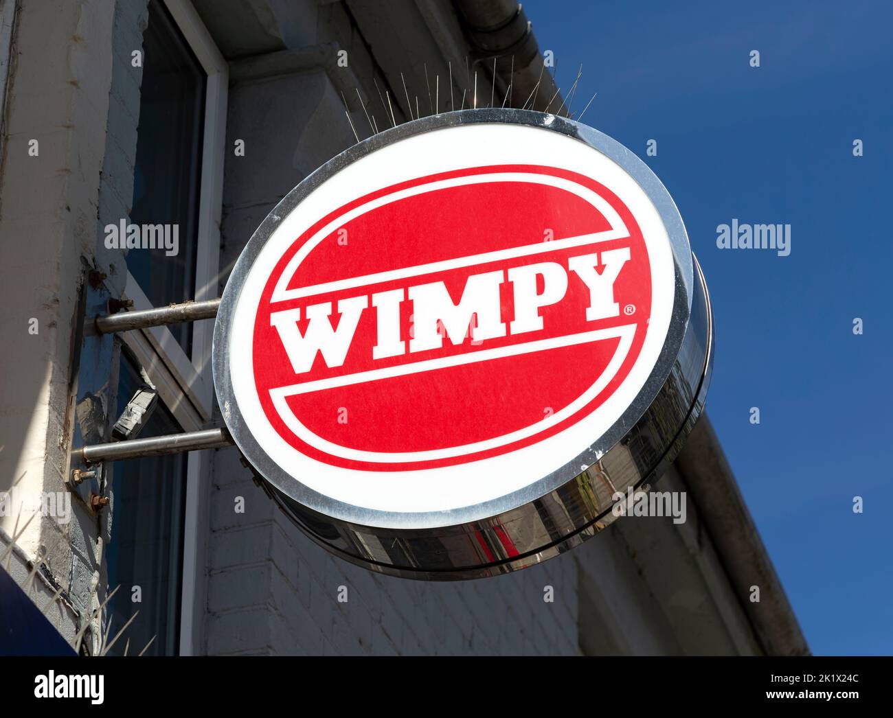 Enseigne Wimpy fast food Burger Restaurant, Felixstowe, Suffolk, Angleterre, Royaume-Uni Banque D'Images