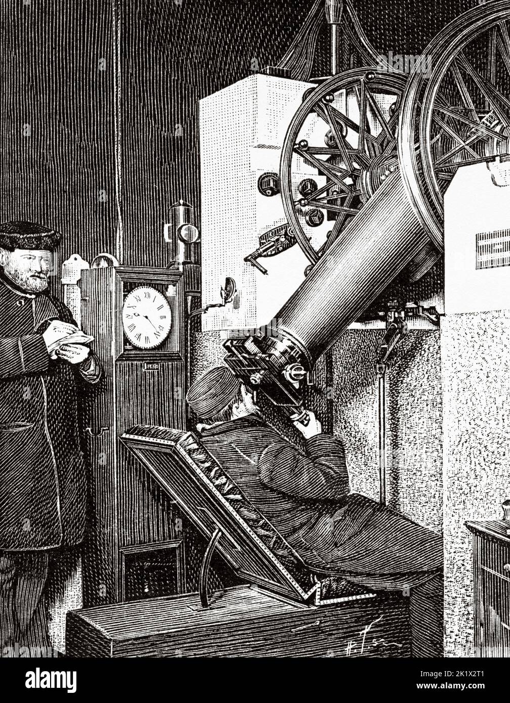 Observatoire astronomique. Télescope de l'observatoire de Paris, France. Europe. Ancienne illustration gravée du 19th siècle de la nature 1890 Banque D'Images