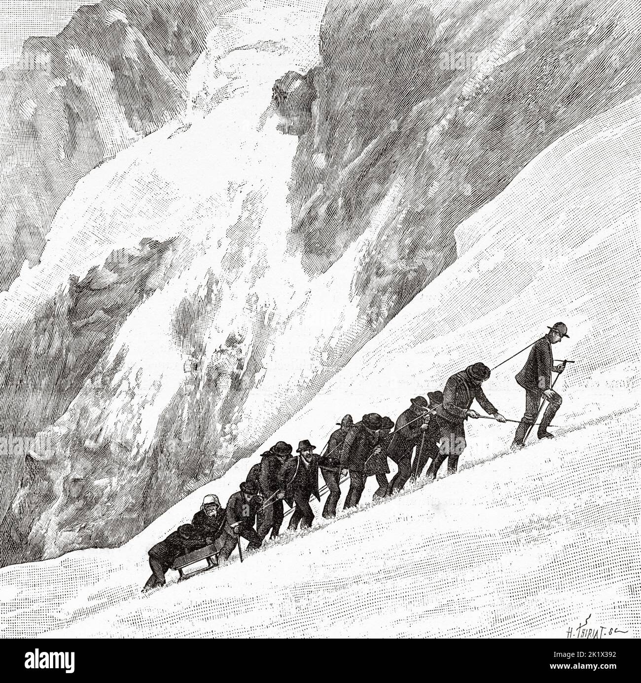 Expédition de Janssen au Mont blanc de 17 août au 22, 1890. Ancienne illustration gravée du 19th siècle de la nature 1890 Banque D'Images