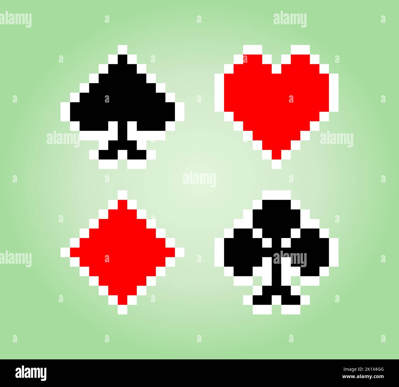 pixels de poker de carte 8 bits. cartes à jouer pour les actifs de jeu dans l'illustration vectorielle. Illustration de Vecteur