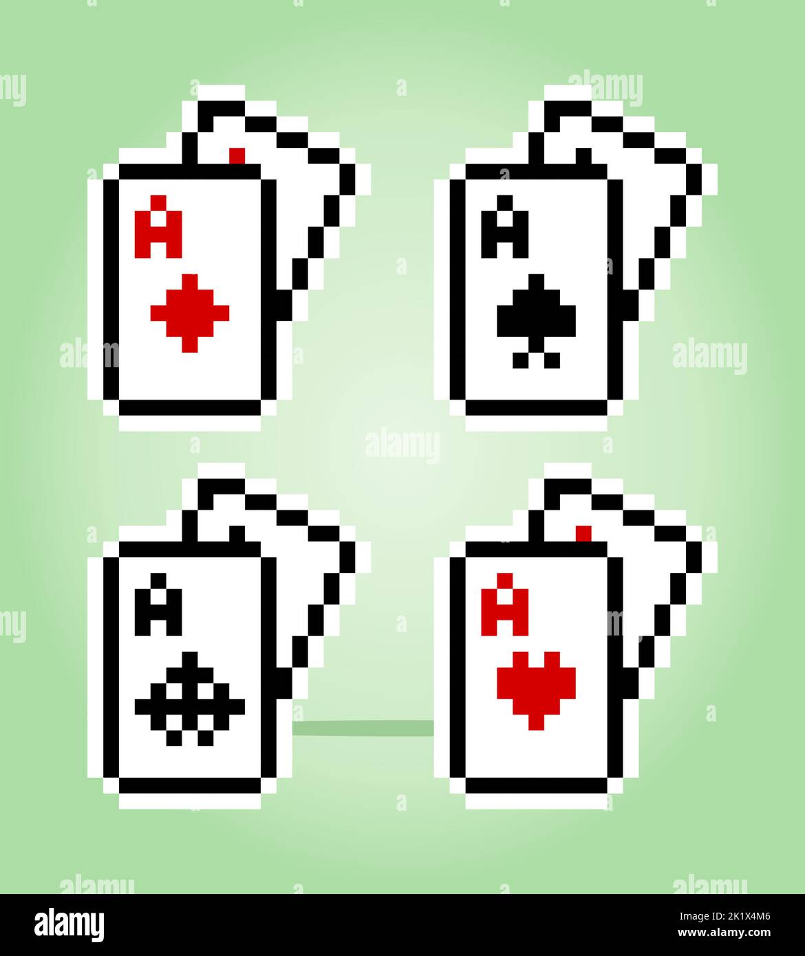 pixels de poker de carte 8 bits. cartes à jouer pour les actifs de jeu dans l'illustration vectorielle. Illustration de Vecteur