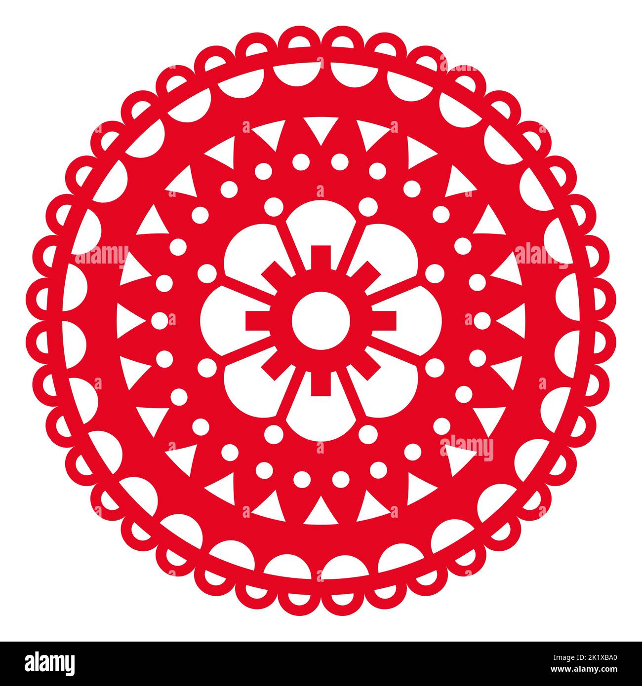 Motif rond vectoriel papel Picado avec mandala floral et géométrique, décor mexicain en papier guirlande avec formes découpées Illustration de Vecteur