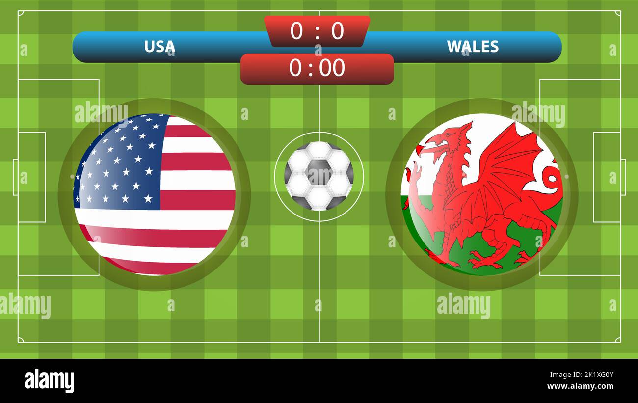 Annonce du match entre les États-Unis et le pays de Galles dans le cadre de la compétition internationale de football. Illustration vectorielle. Modèle sport. Illustration de Vecteur