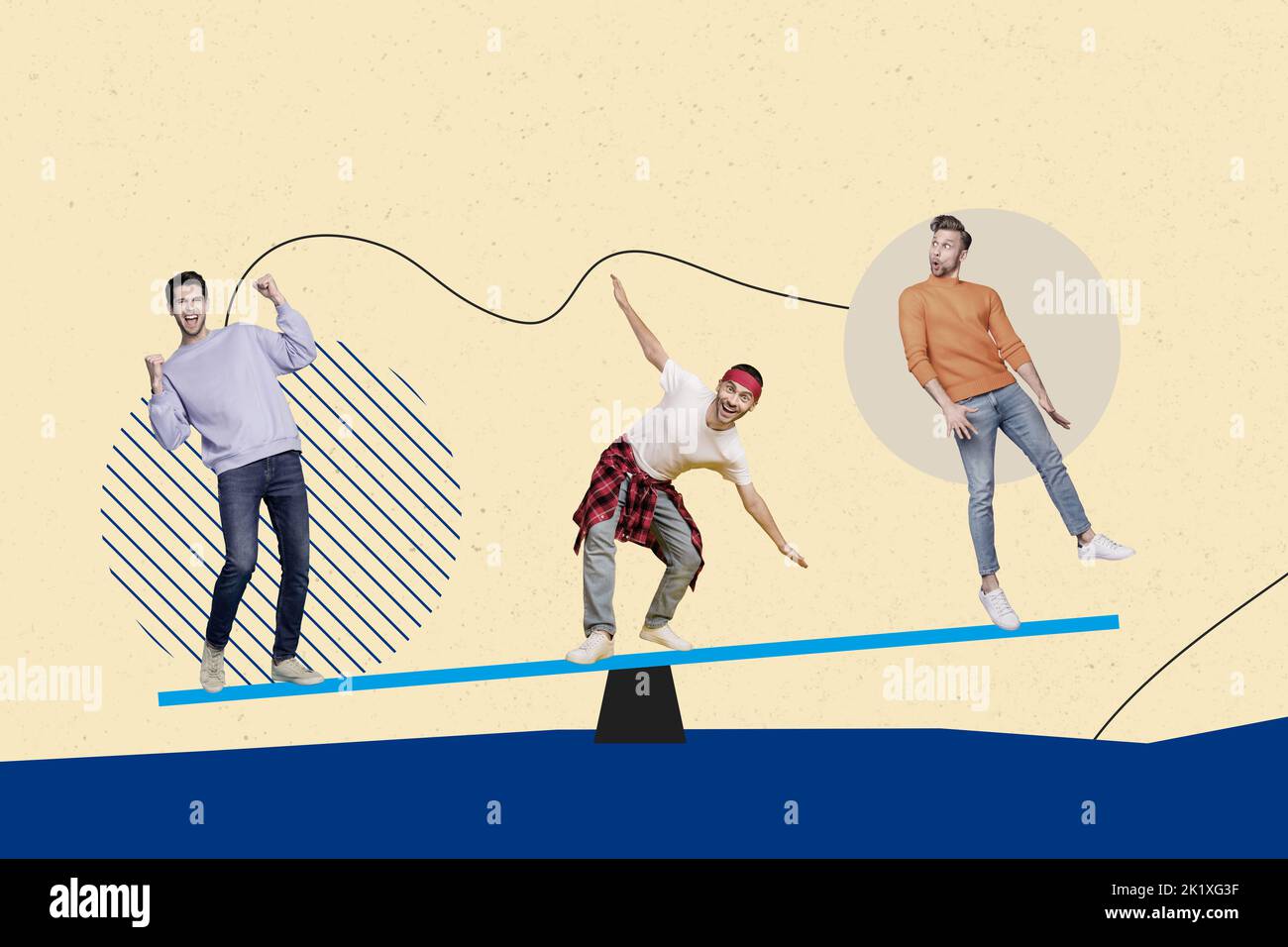 Collage composite illustration de trois types garder balance balance balance balance poids isolé sur fond peint créatif Banque D'Images