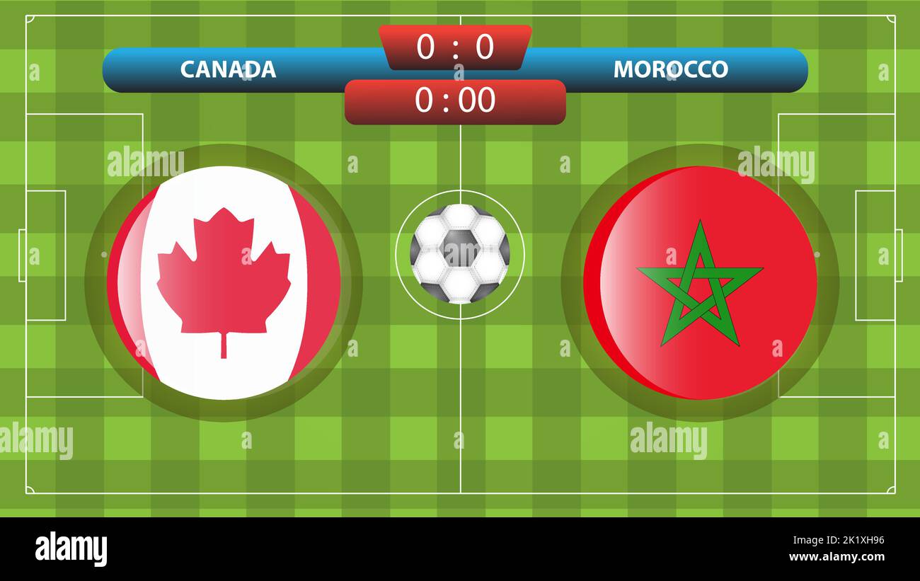 Modèle de tableau de bord du Canada contre le Maroc pour la compétition de soccer. Illustration vectorielle. Modèle sport. Illustration de Vecteur