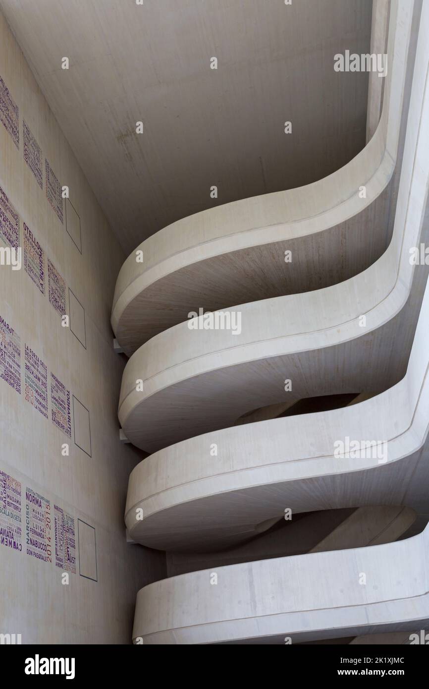 Détails intérieurs de El Palau des Arts Reina Sofia, Opéra, à la Cité des Arts et des Sciences de Valence, Espagne en septembre Banque D'Images