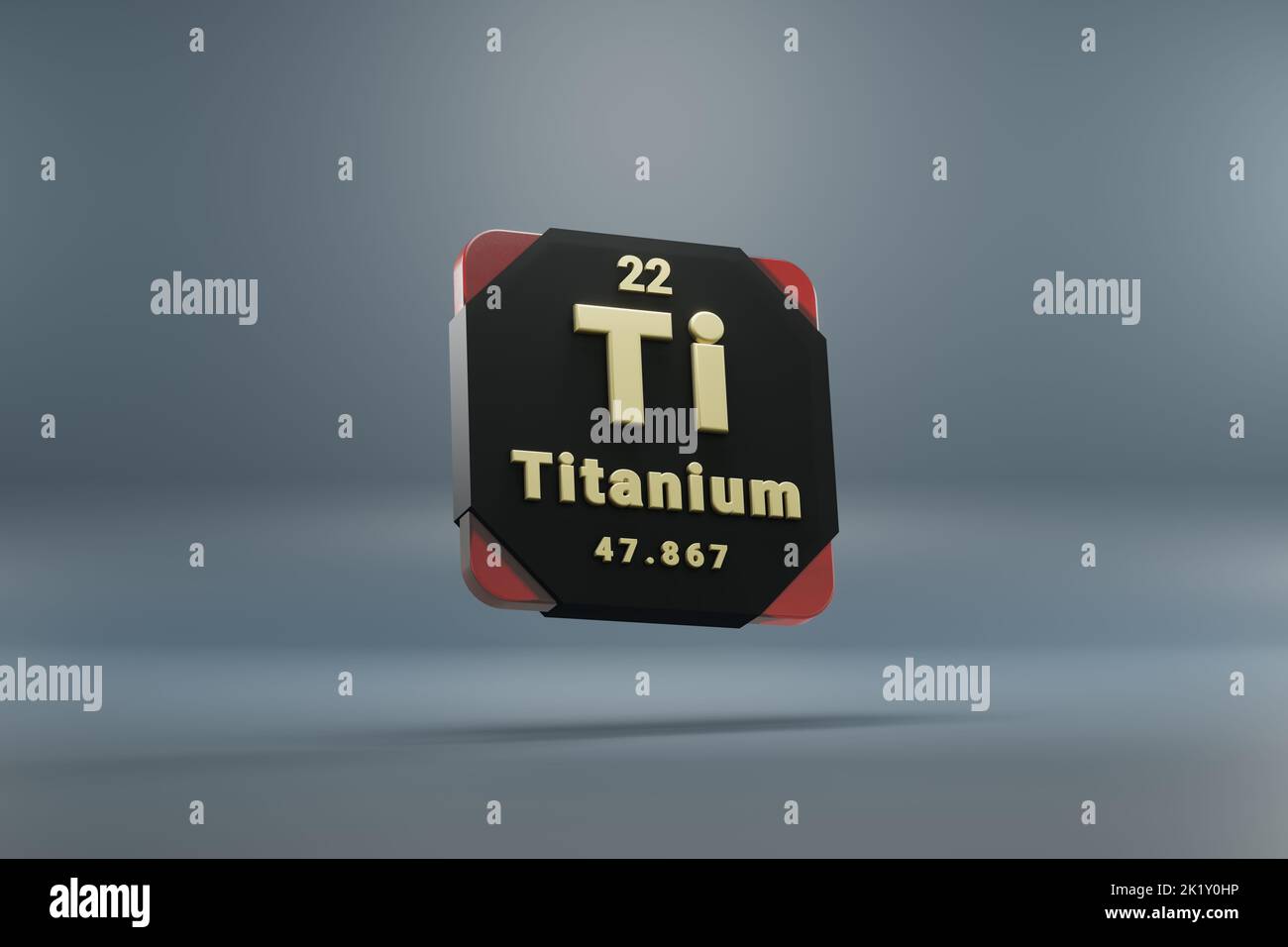 Belles illustrations abstraites élément noir et rouge titane de la table périodique. Design moderne avec des éléments dorés, 3D rendu illu Banque D'Images