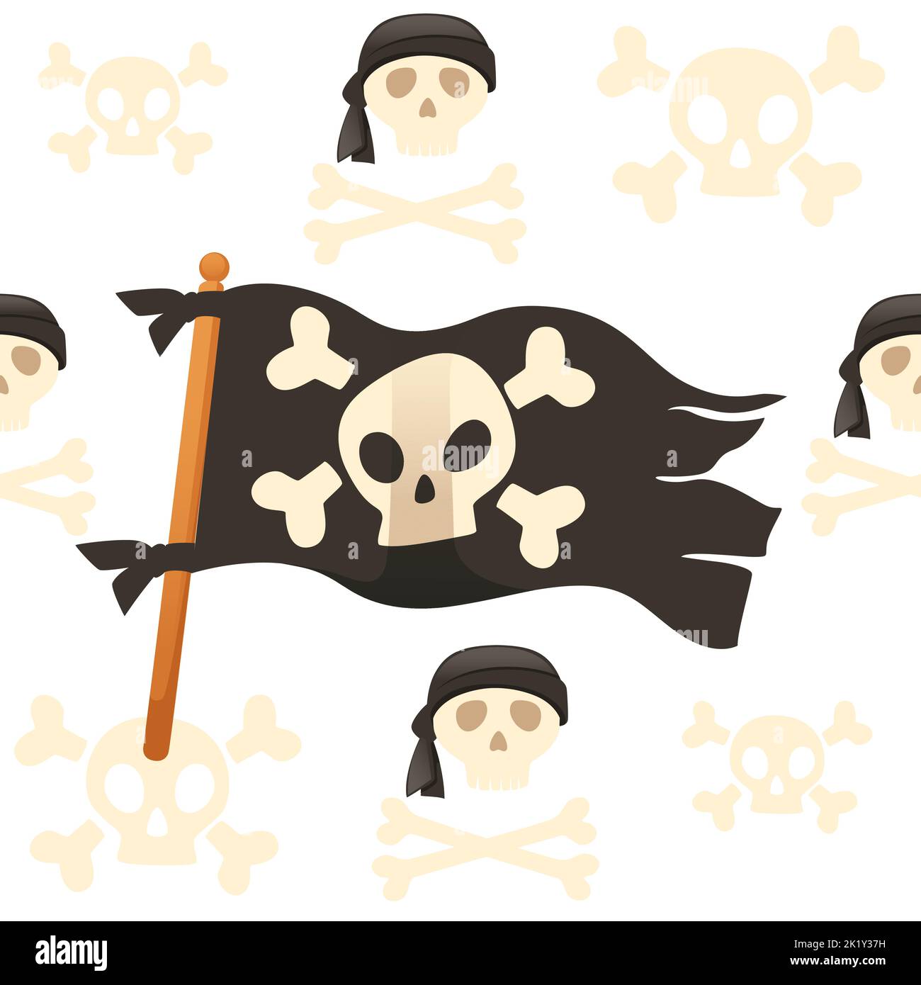Motif sans couture drapeau pirate de couleur noire avec crâne et os illustration vectorielle sur fond blanc Illustration de Vecteur