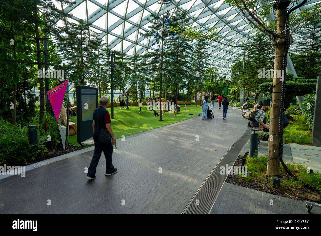 Les personnes qui marchent sur la promenade de Topiary dans le parc Canopy à l'aéroport de Jewel Changi, Singapour Banque D'Images