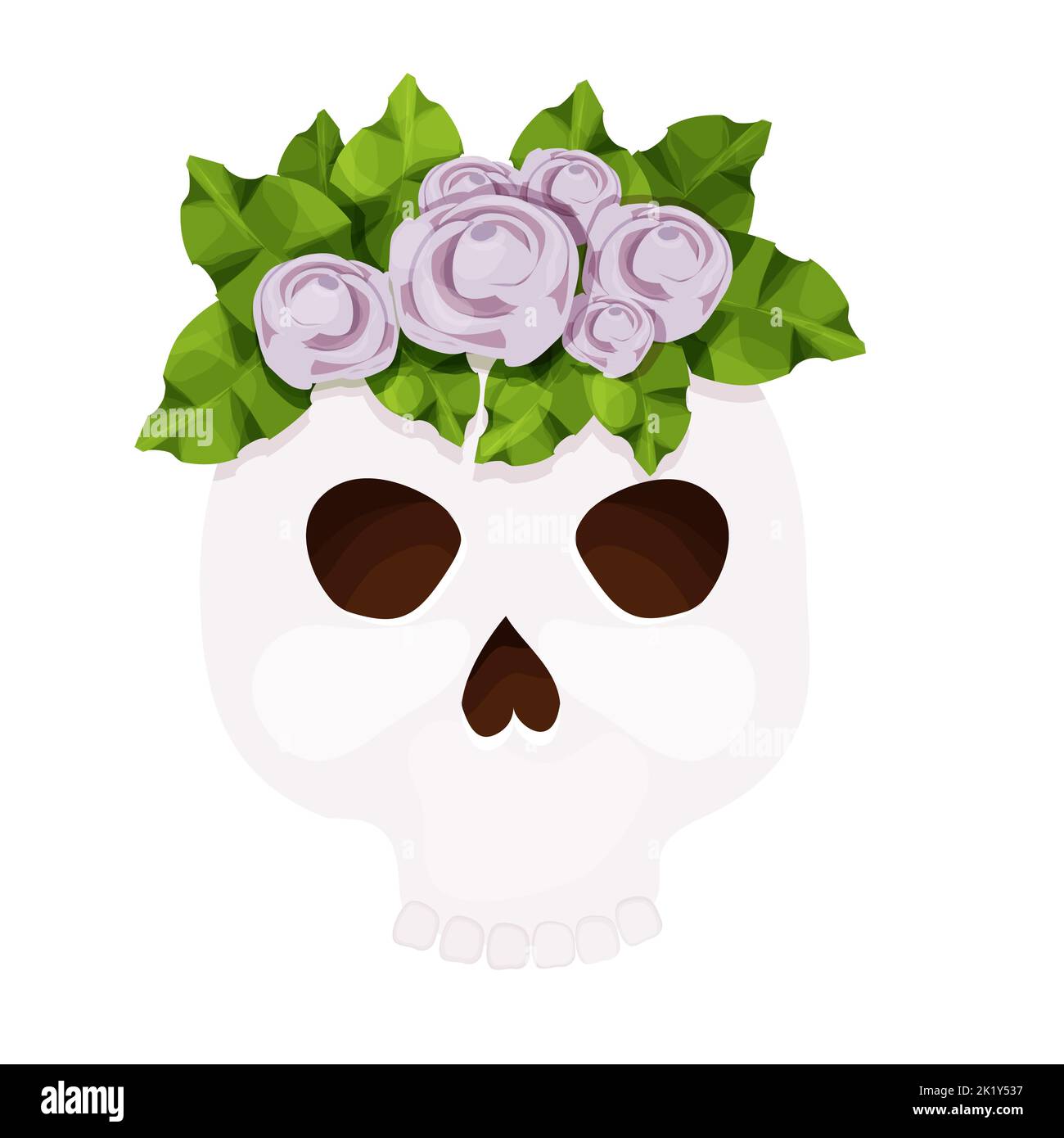 Jour mort, crâne décoré avec des fleurs traditionnelles, masque, fête d'Halloween dans le style de dessin animé isolé sur fond blanc. Illustration vectorielle Illustration de Vecteur