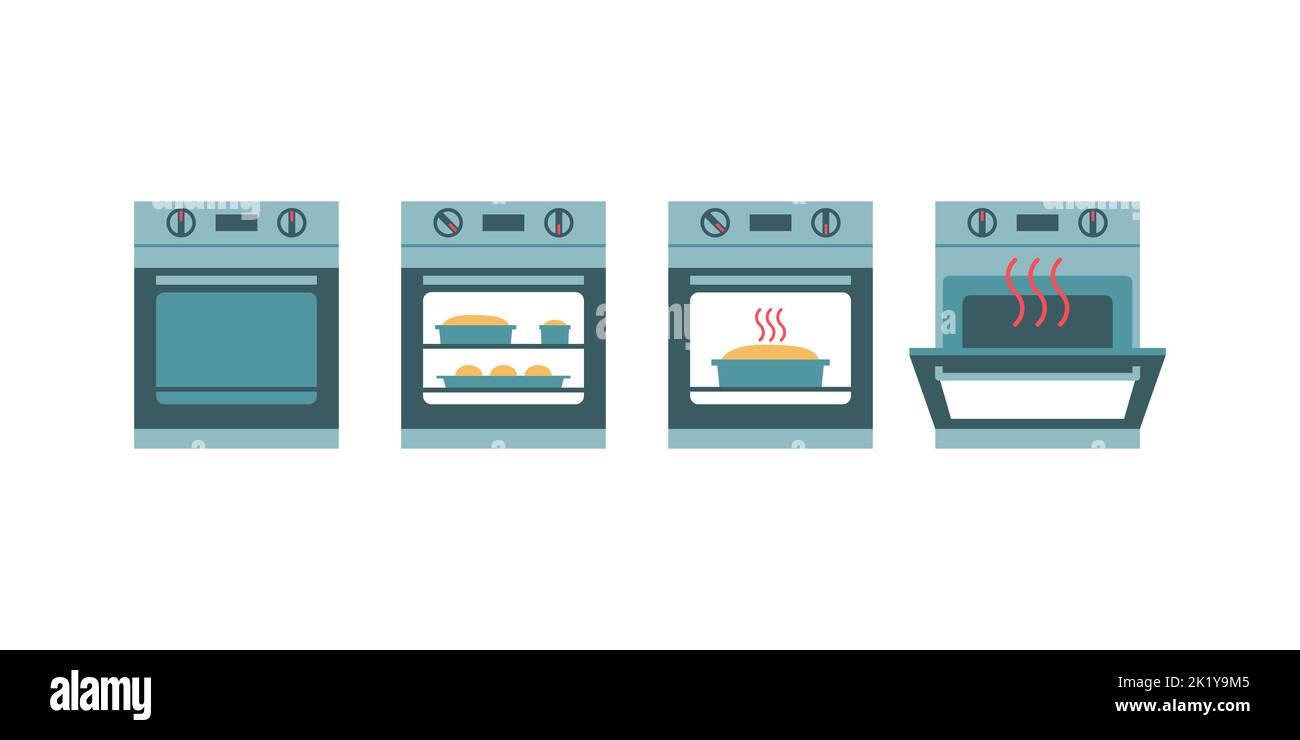 Icônes du four sur fond blanc : four fermé, four et ouvert Illustration de Vecteur