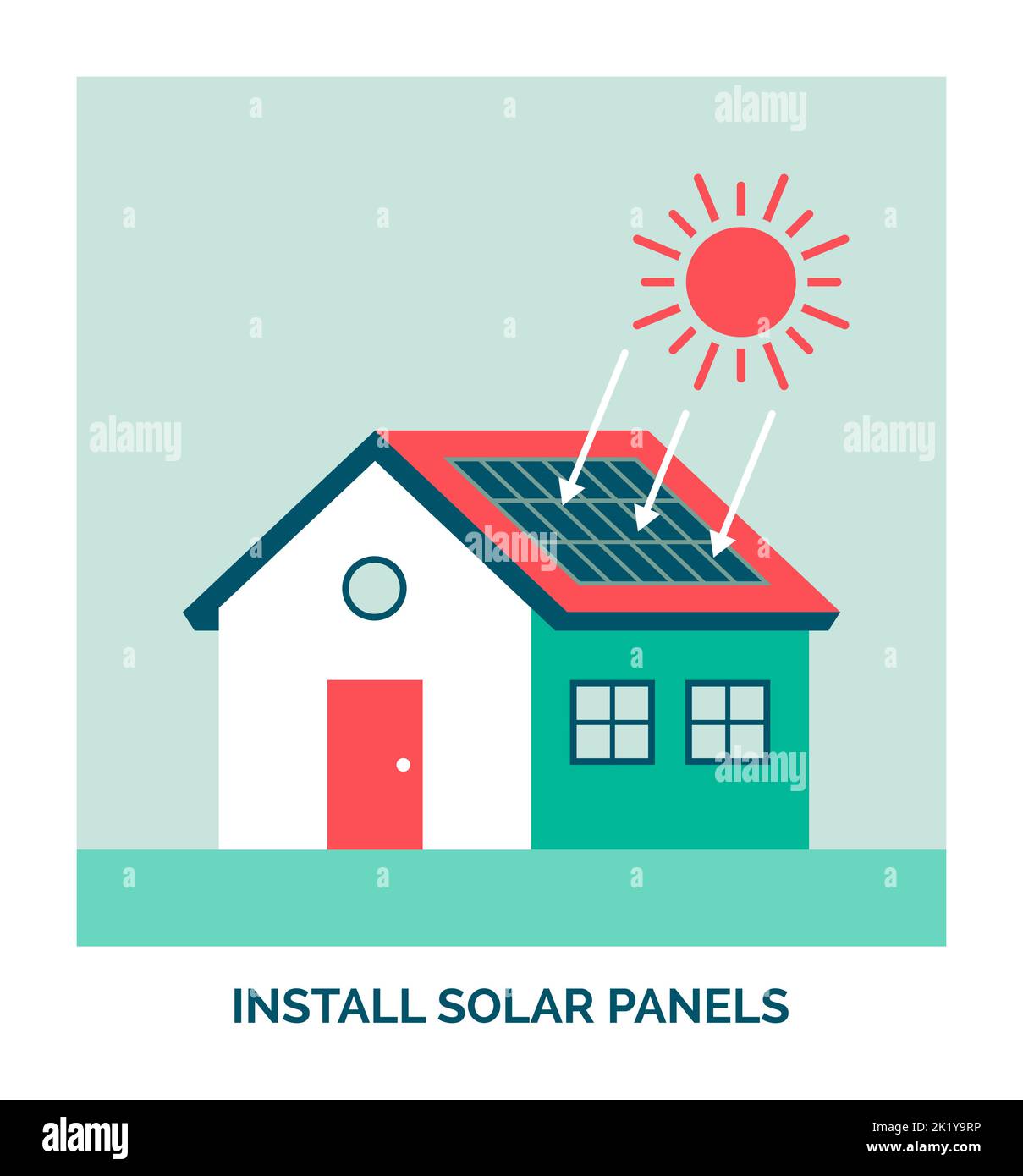 Maison écologique : installer des panneaux solaires photovoltaïques Illustration de Vecteur