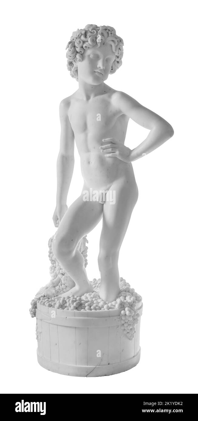 Statue ancienne. Sculpture de Bacchus de Lorenzo Bartolini au Musée de l'Ermitage. Photo isolée de chef-d'œuvre avec masque Banque D'Images