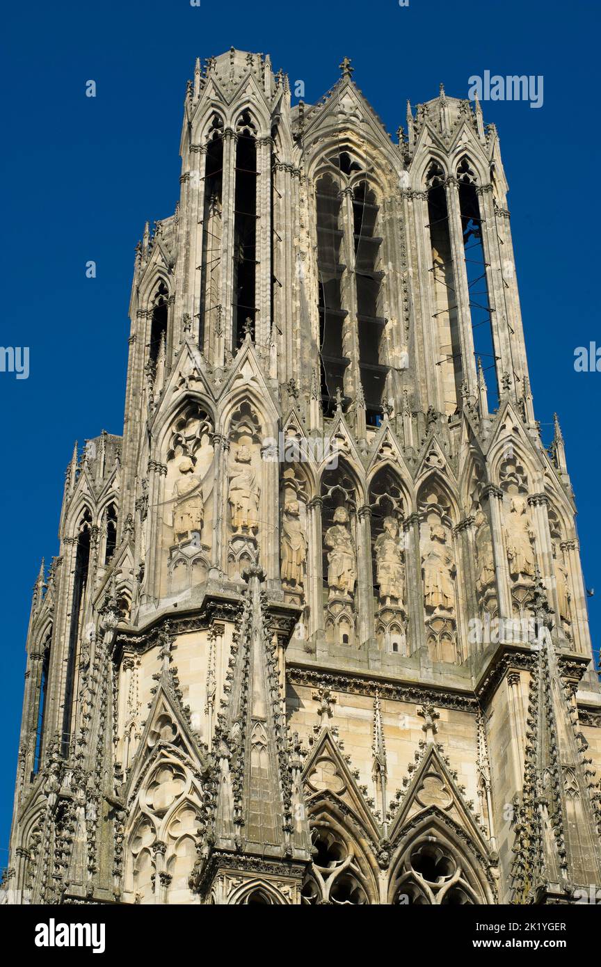L'édition de la cathédrale de Reims a commence en 1211. Depuis le baptême de Clovis, la cathédrale notre-Dame ont été destinés au sacré-cœur des Rois de FR Banque D'Images