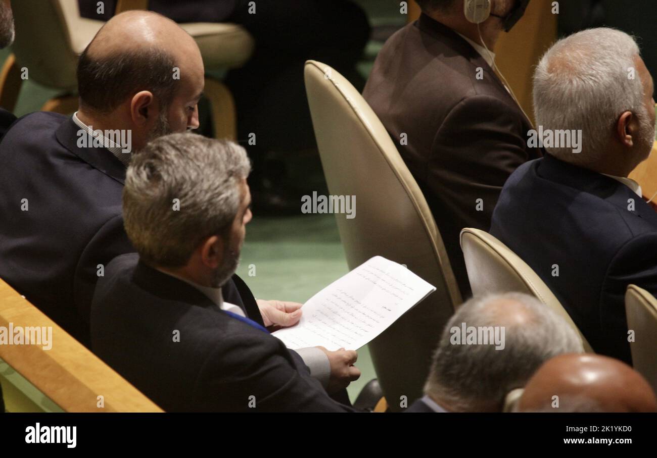 New York, États-Unis. 21st septembre 2022. (NOUVEAU) le Président iranien, Seyyed Ebrahim Raisi, prend la parole à l'Assemblée générale des Nations Unies de 77th à New York. 20 septembre 2022, New York, Etats-Unis: Le Président iranien, Seyyed Ebrahim Raisi, s'exprime à l'Assemblée générale des Nations Unies de 77th à New York avec la présence de nombreux délégués internationaux. La soixante-dix-septième session de l'Assemblée générale thème, un moment décisif: Des solutions transformatrices pour des défis imbriqués.Ã‚‚ crédit: Niyi Fote/TheNews2 (Foto: Niyi Fote/TheNews2/Zumapress) (Credit image: © Niyi Fote/TheNEWS2 via ZUMA Banque D'Images